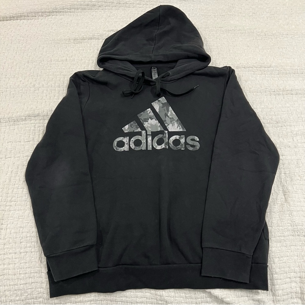 Adidas Floral Logo Hoodie Black White Graphic Size L